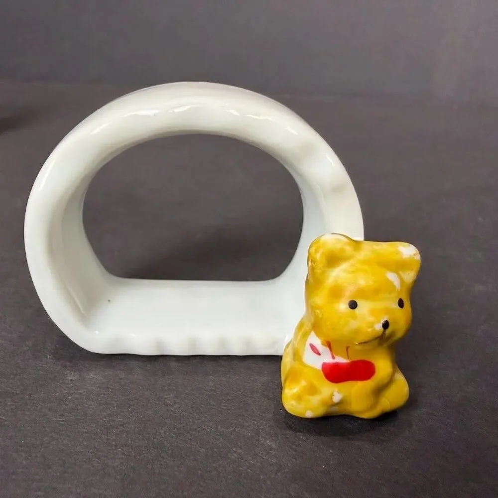 Set of 4 Vintage Ceramic Teddy Bear Napkins Rings, Country, Kitsch, Cozy